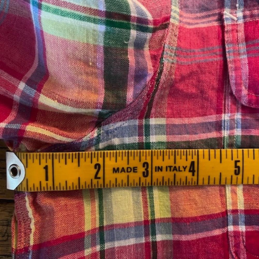 Men's POLO - Ralph Lauren - Bright Multi Colored Plaid Linen L. S. Shirt - L - Picture 5 of 12